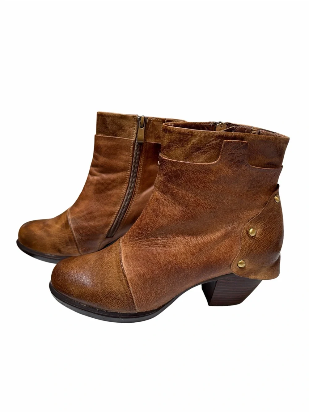 Antelope Leather Ankle Boots Women’s Size 8 Brown Boho Western Stacked Heel